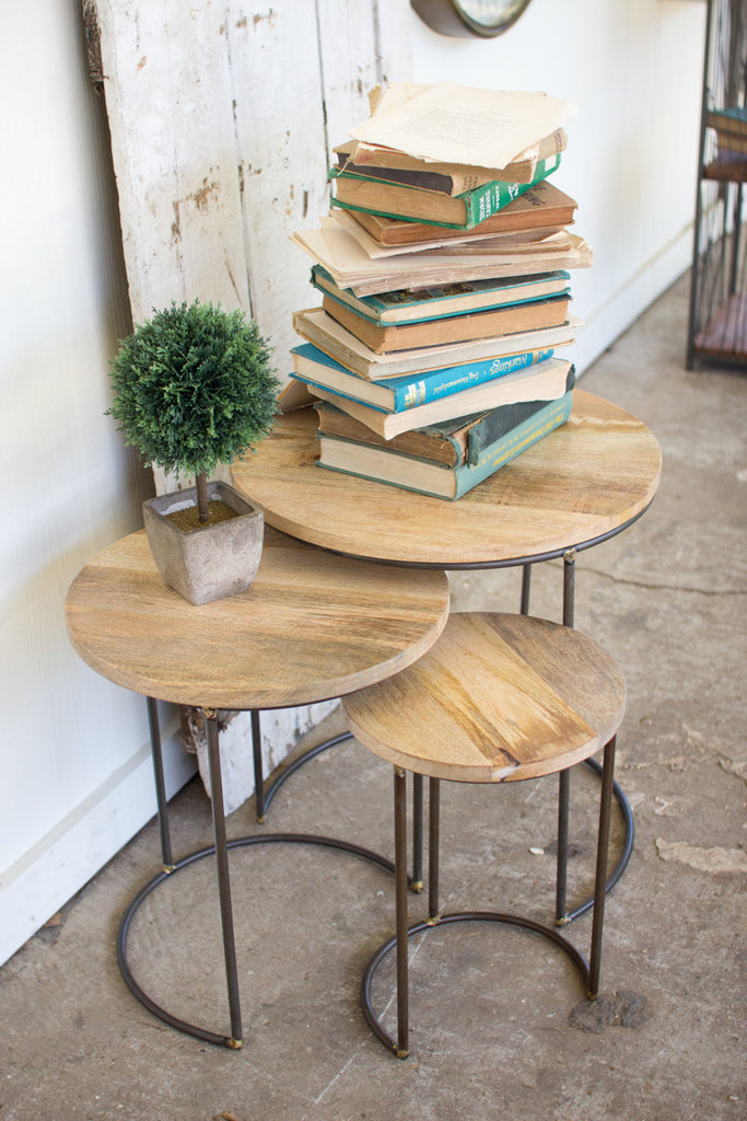 Set of 3 Mango wood top tables - The Nifty Decor