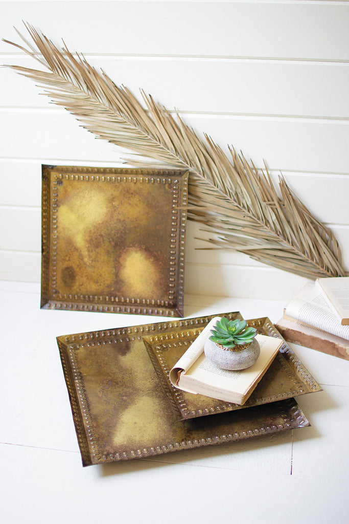 Set of 3 antique brass square trays - The Nifty Decor