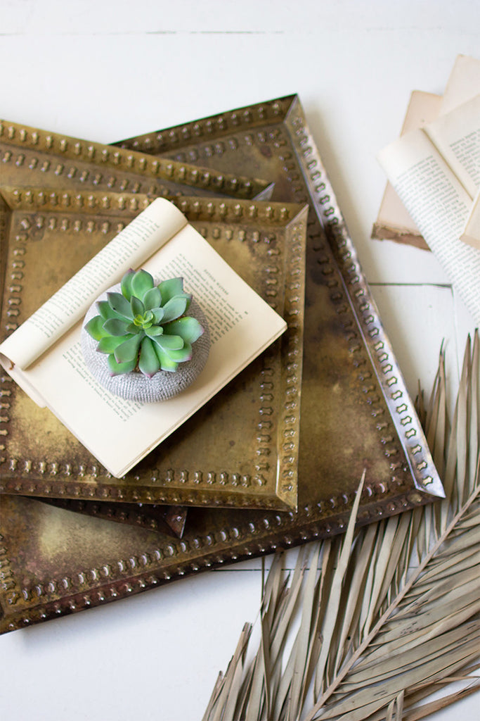Set of 3 antique brass square trays - The Nifty Decor