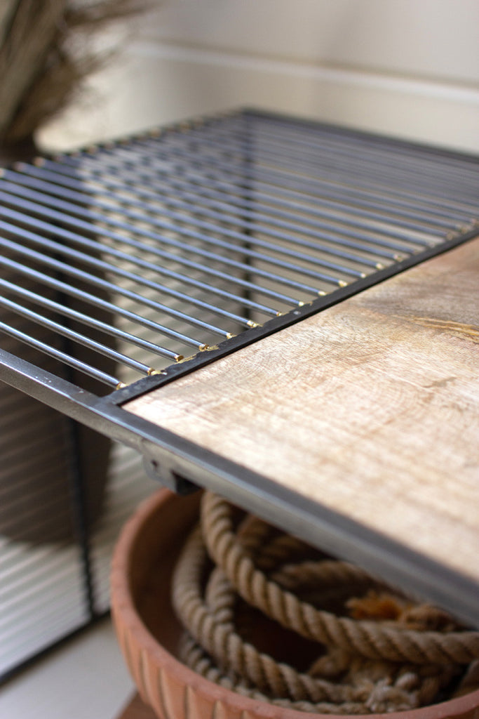 Rectangle iron coffee table with wooden top - Bombay Mercantile