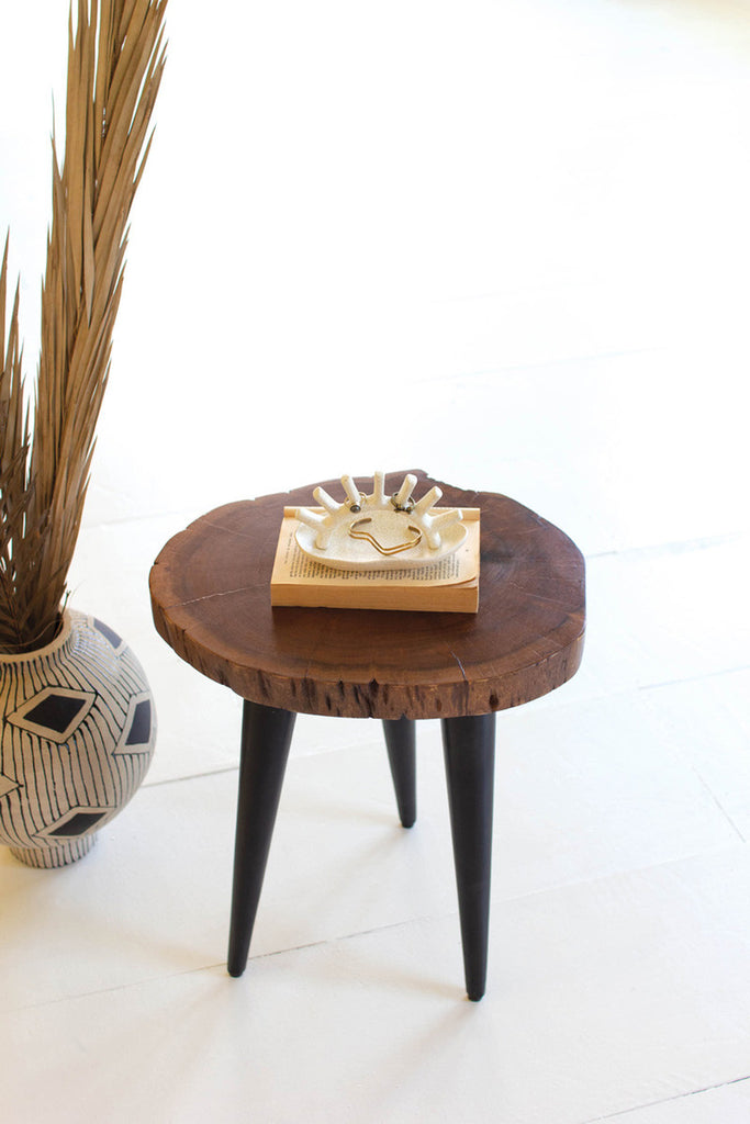 Live edge wooden stool with iron legs - Bombay Mercantile