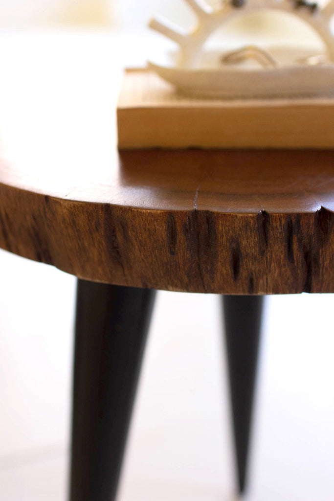 Live edge wooden stool with iron legs - Bombay Mercantile