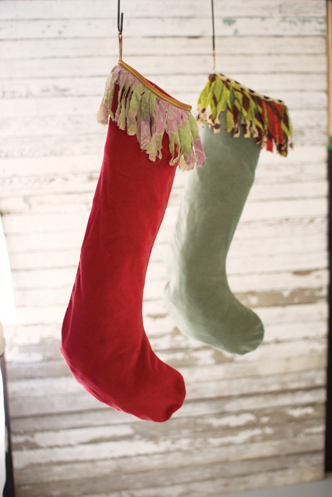 Velvet stockings with kantha fringe, set of 2 - The Nifty Decor