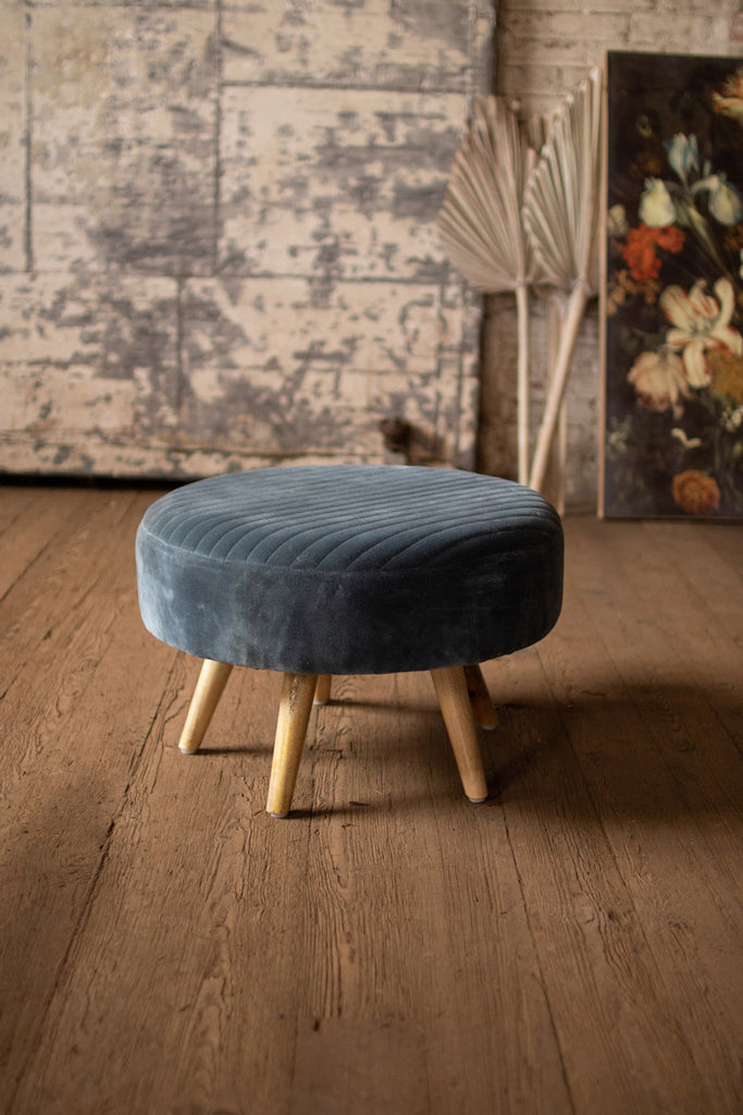 Velvet ottoman\ steel blue - The Nifty Decor
