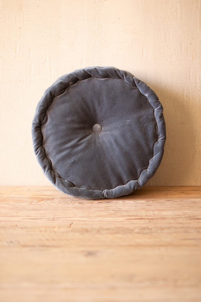 Round velvet floor cushion \ Steel blue - The Nifty Decor