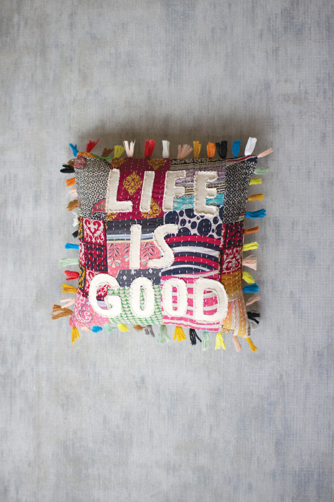 Life is good kantha pillow - The Nifty Decor