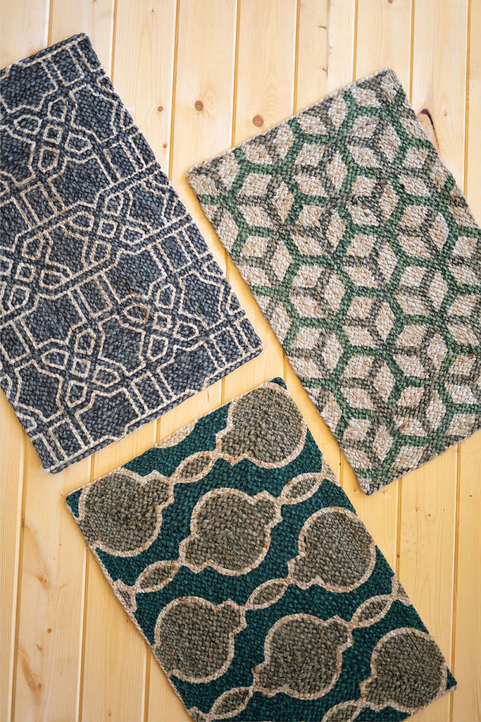 Blues and greens jute rugs, set of 3 - The Nifty Decor