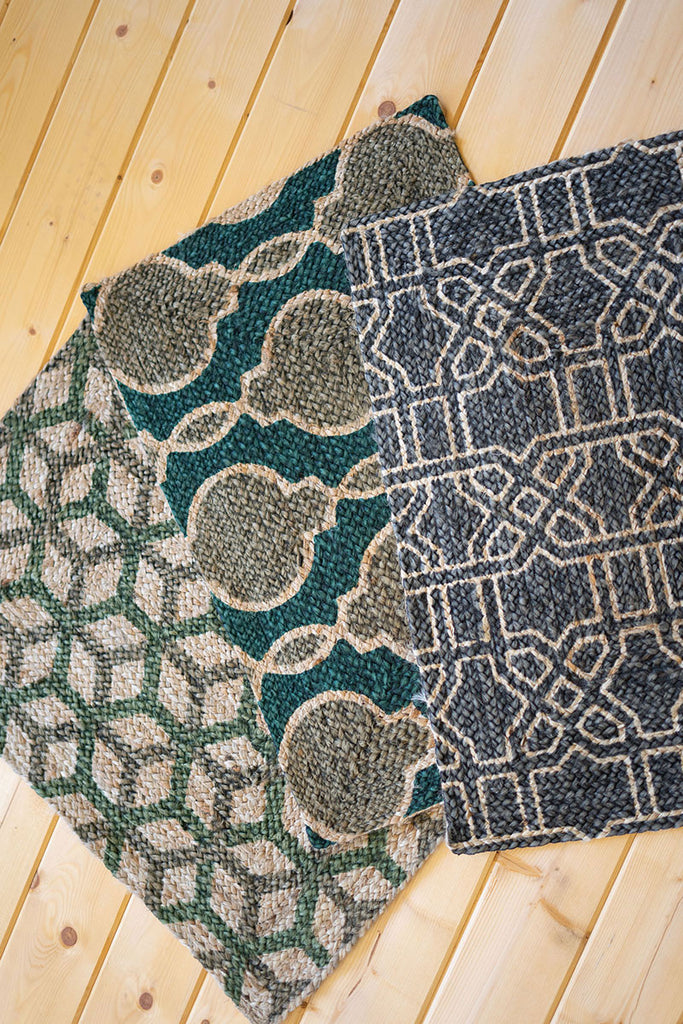 Blues and greens jute rugs, set of 3 - The Nifty Decor