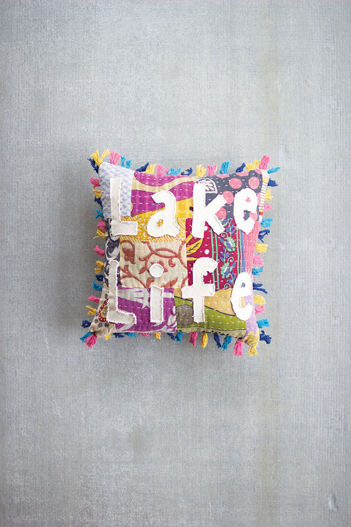 Lake life kantha pillow - The Nifty Decor