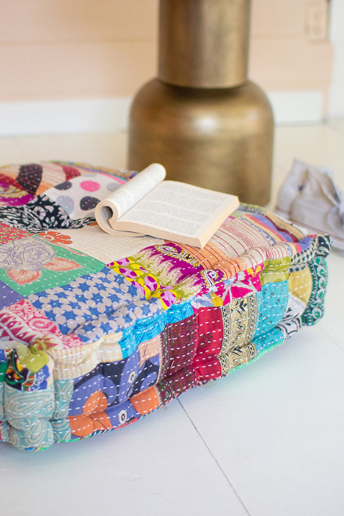 Square kantha floor cushion - The Nifty Decor