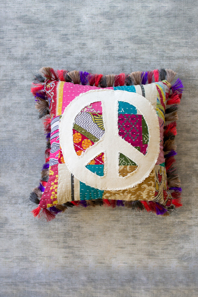 Peace kantha pillow - The Nifty Decor
