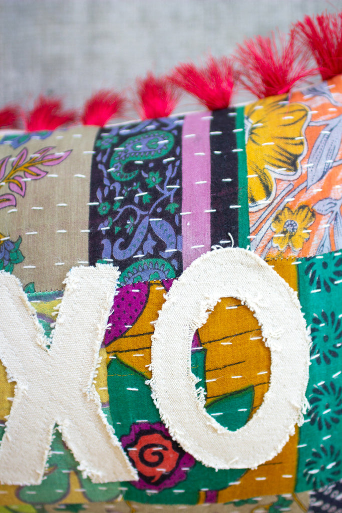 Xoxo kantha pillow - The Nifty Decor
