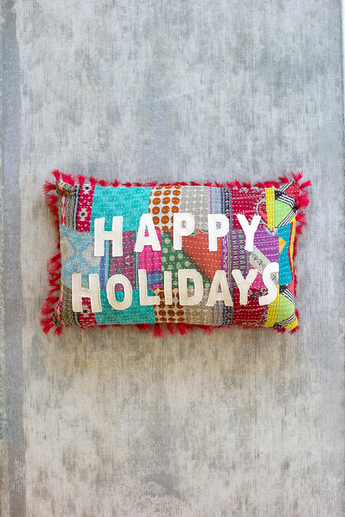 Happy holiday kantha pillow - The Nifty Decor