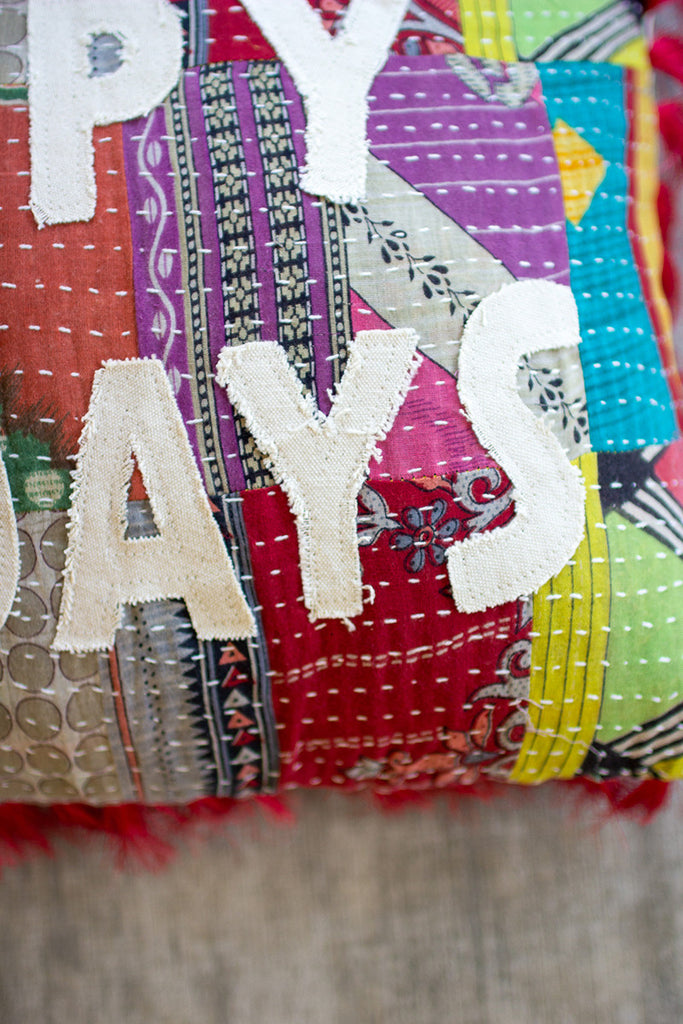 Happy holiday kantha pillow - The Nifty Decor
