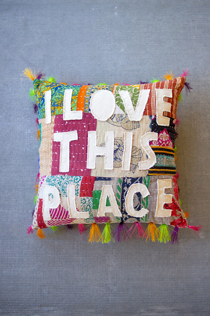 I love this place kantha pillow - The Nifty Decor