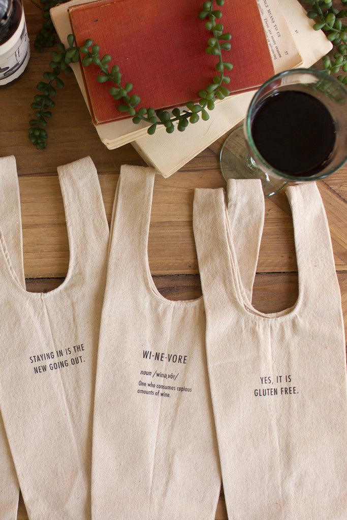 Set of 6 wine bags with quirky sayings - Bombay Mercantile