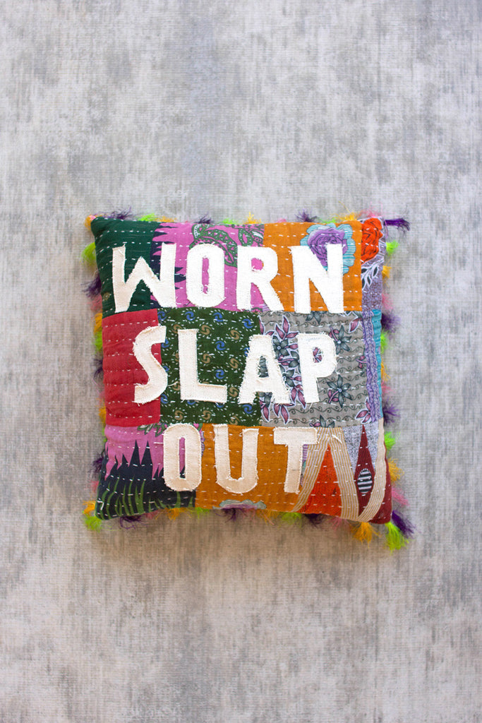 Worn slap out kantha pillow - Bombay Mercantile