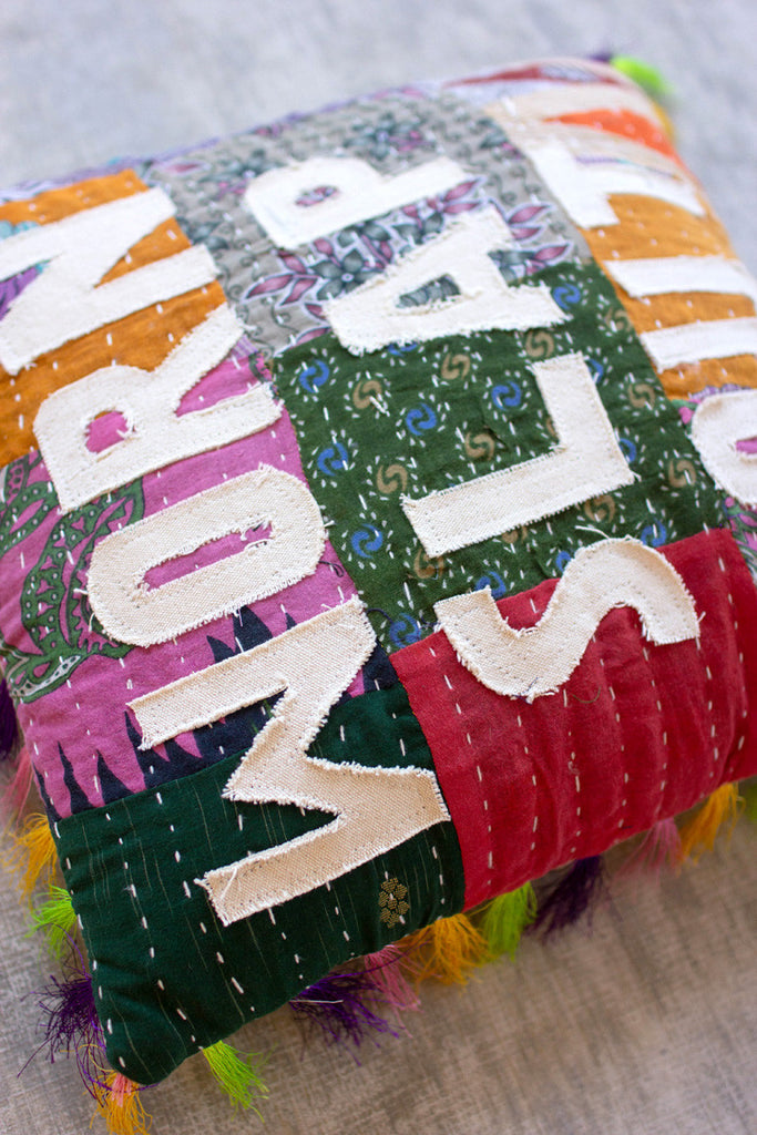 Worn slap out kantha pillow - Bombay Mercantile