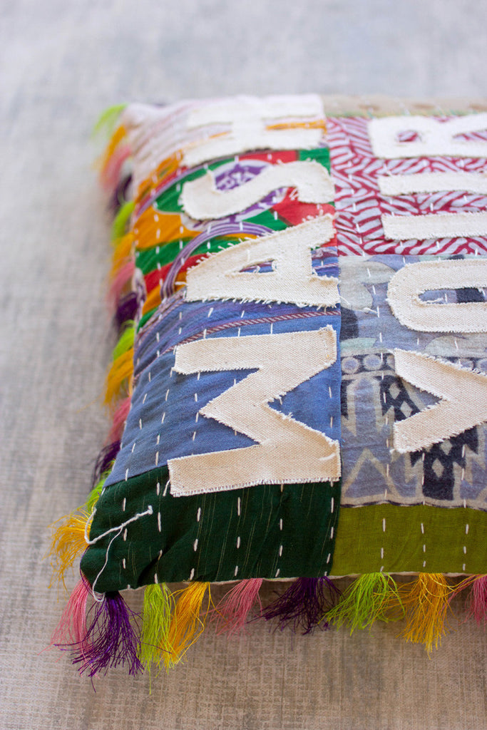 Wash your hands kantha pillow - Bombay Mercantile