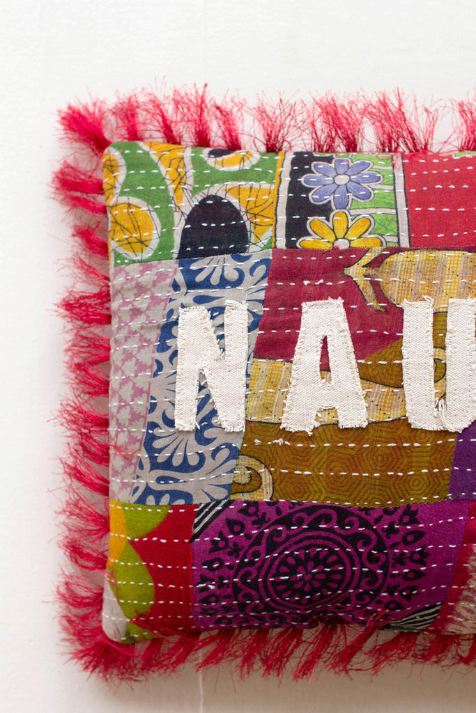Naughty/nice christmas kantha pillow - Bombay Mercantile