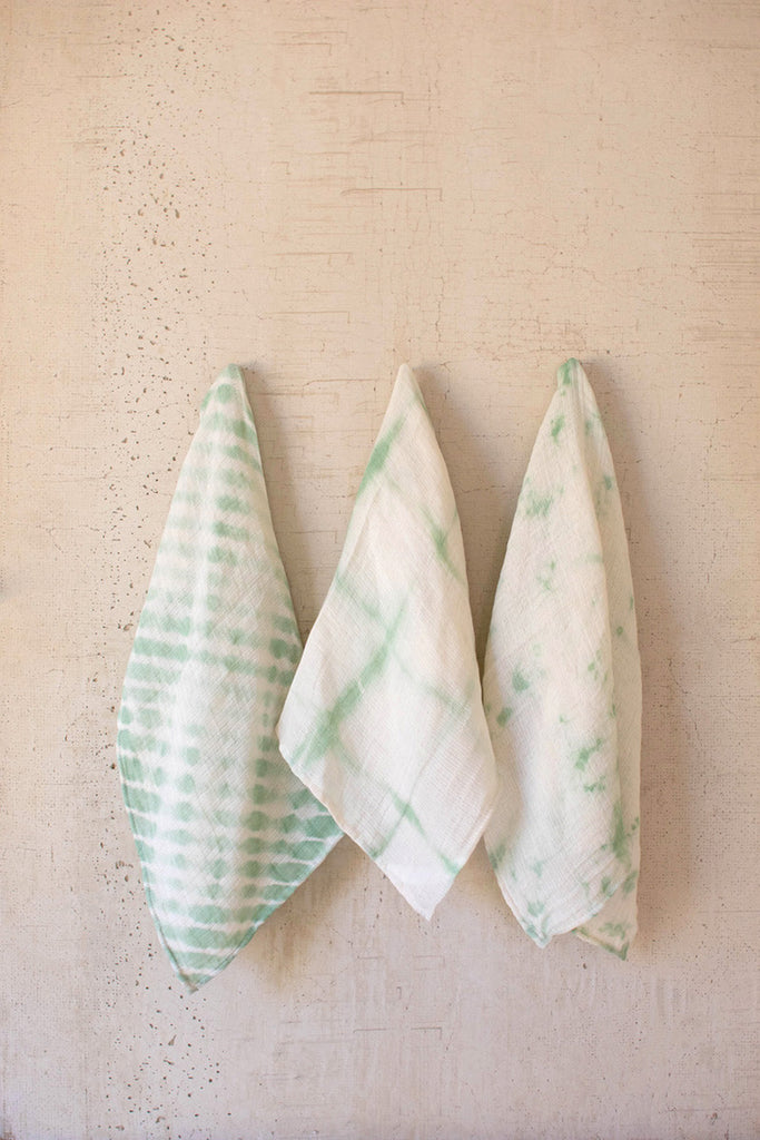 Set of 3 seafoam hand-dyed tea towels - Bombay Mercantile