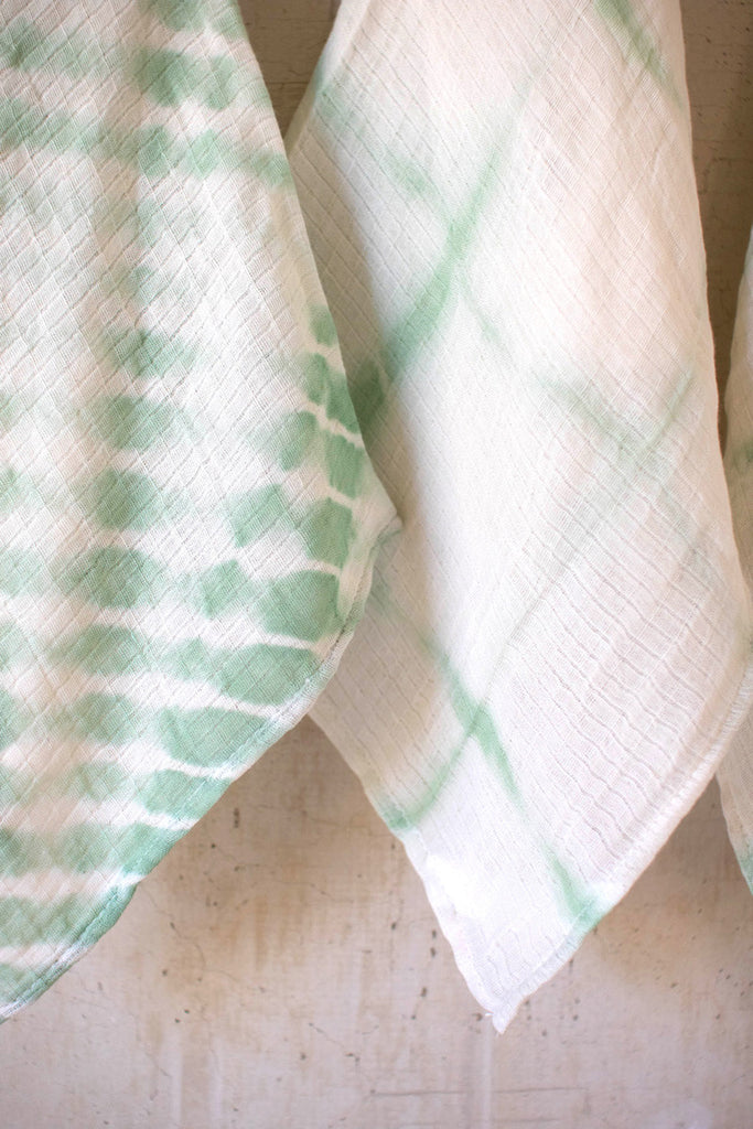 Set of 3 seafoam hand-dyed tea towels - Bombay Mercantile