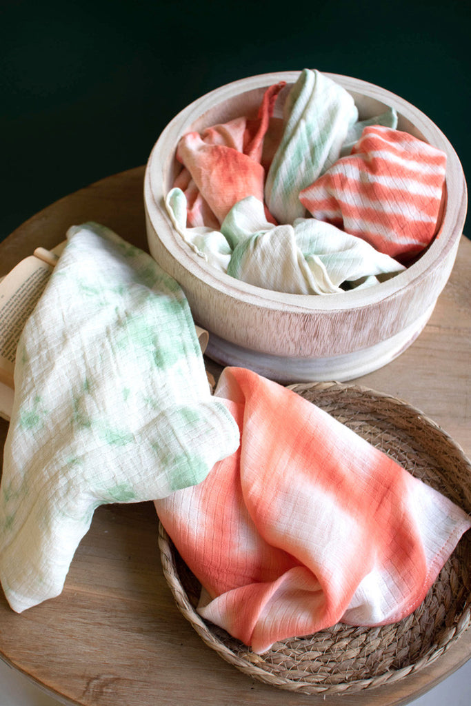 Set of 3 seafoam hand-dyed tea towels - Bombay Mercantile