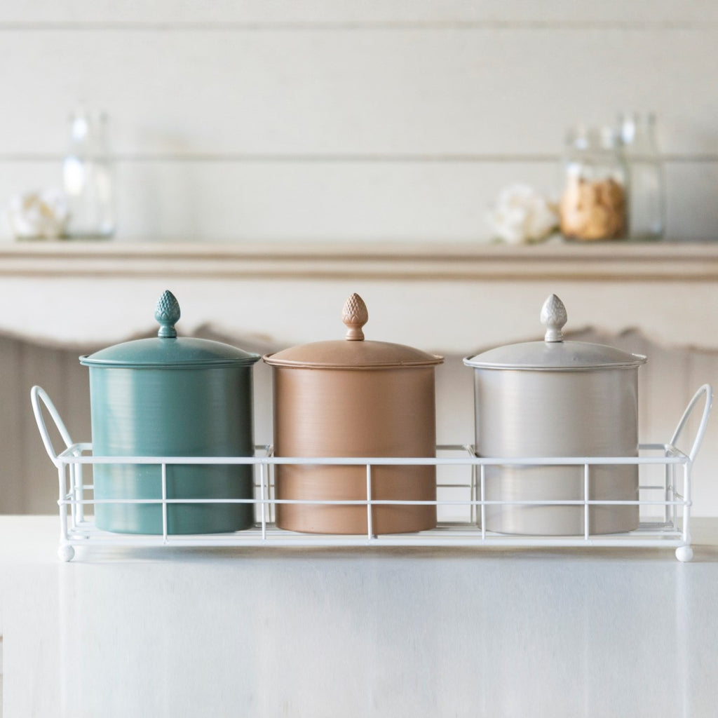 Metal canister with tray - Bombay Mercantile
