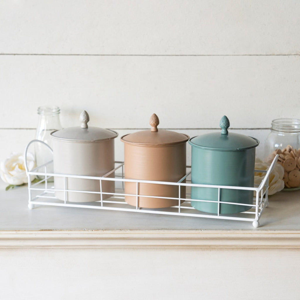 Metal canister with tray - Bombay Mercantile