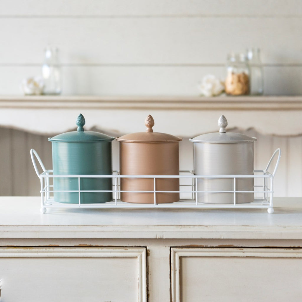 Metal canister with tray - Bombay Mercantile