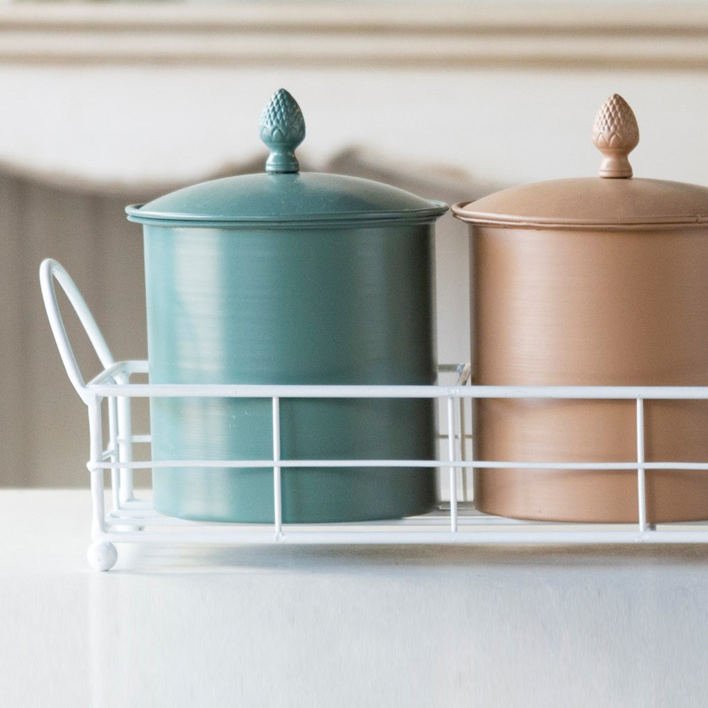 Metal canister with tray - Bombay Mercantile