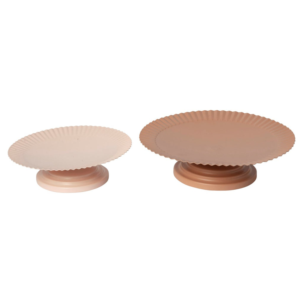 Pink scalloped metal serving trays set of 2 - Bombay Mercantile