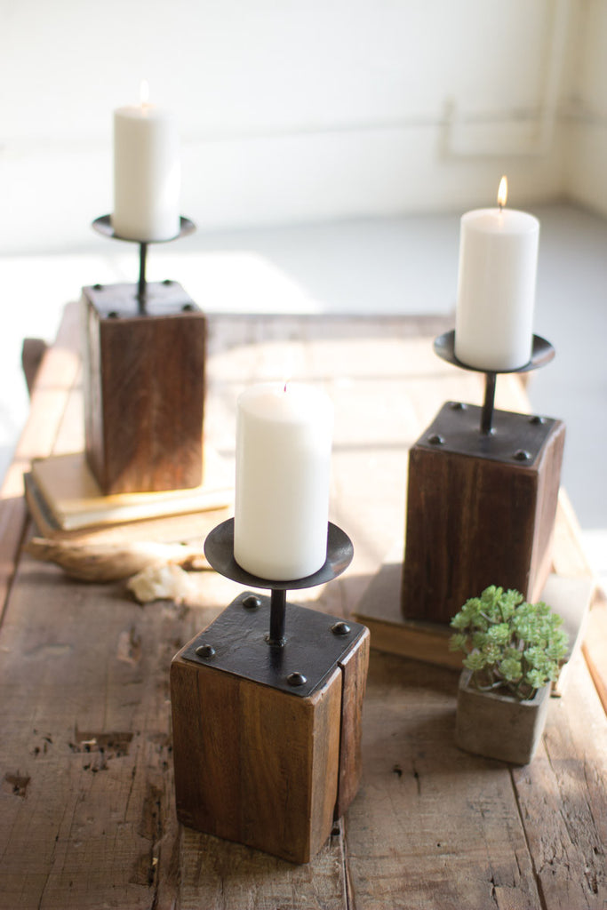Recycled wood candle holders, set of 3 - The Nifty Decor