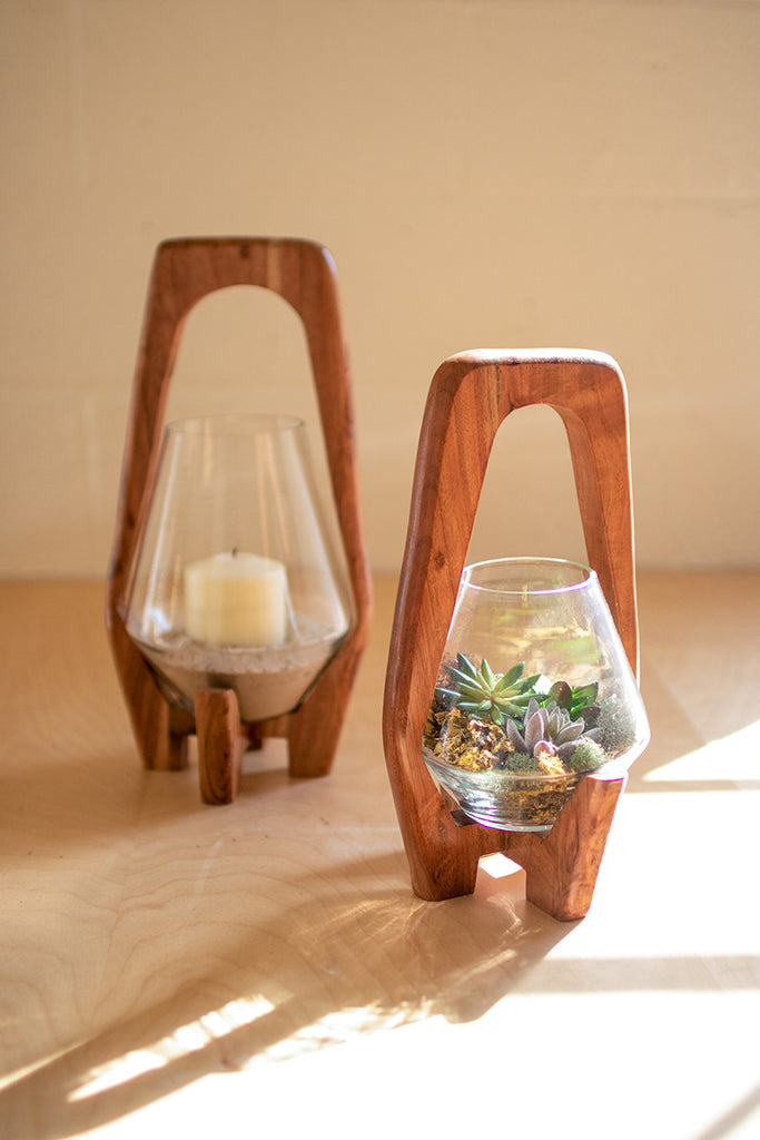 Oval wood and glass lantern - The Nifty Decor