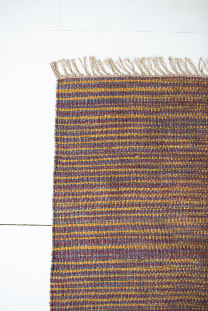 Jute rug with plum and yellow stripes - Bombay Mercantile