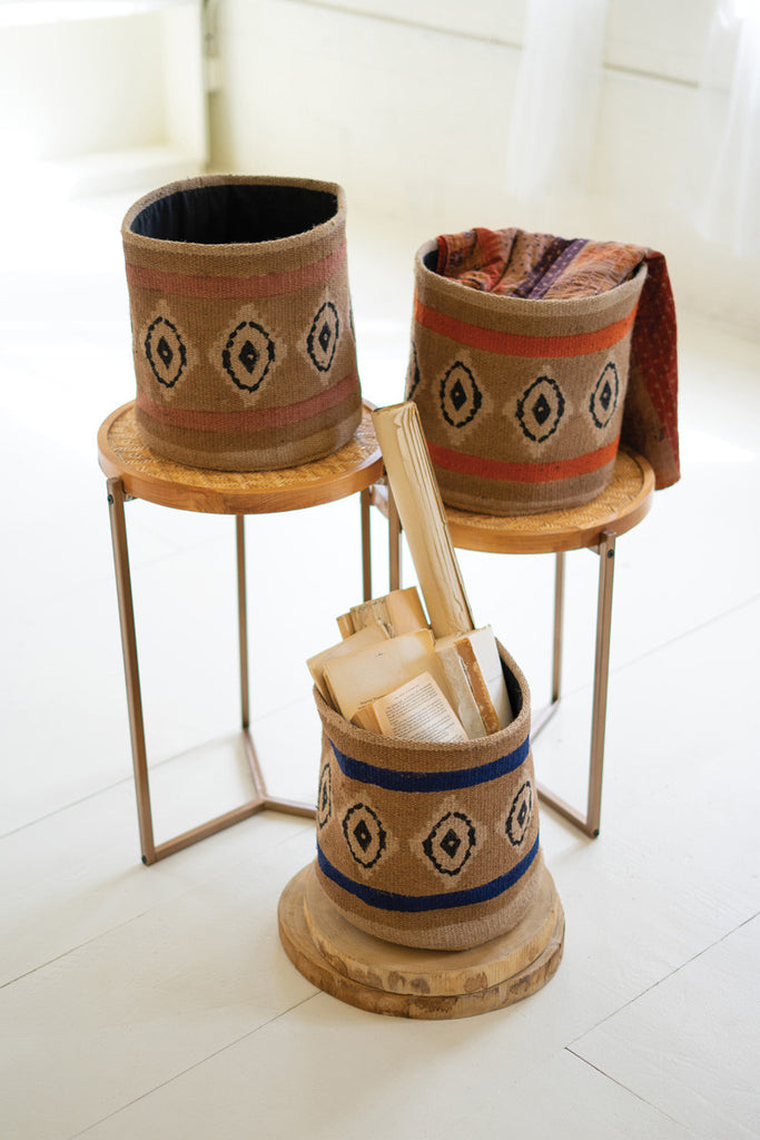 Set of 3 printed jute planter baskets - Bombay Mercantile