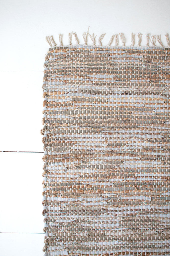 Cotton, jute and grey leather rug - Bombay Mercantile