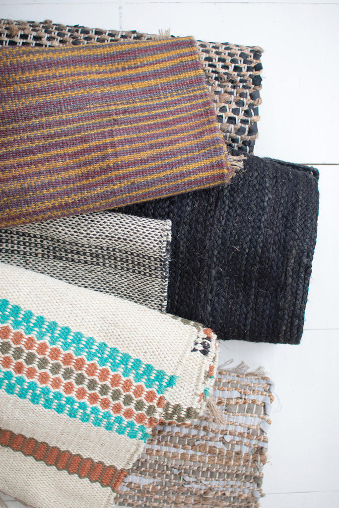 Cotton, jute and grey leather rug - Bombay Mercantile