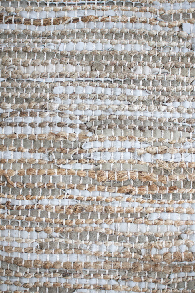 Cotton, jute and grey leather rug - Bombay Mercantile