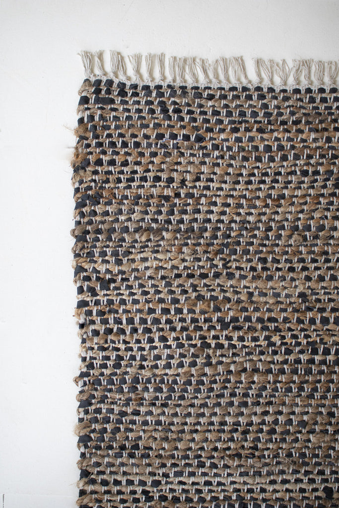 Cotton, jute and black leather rug - Bombay Mercantile