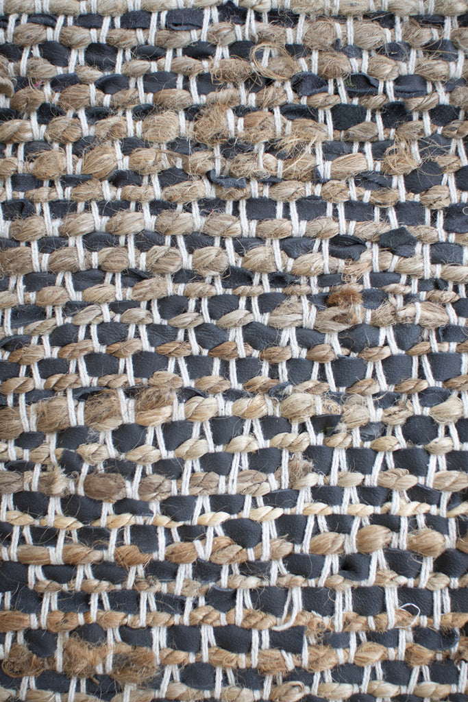 Cotton, jute and black leather rug - Bombay Mercantile