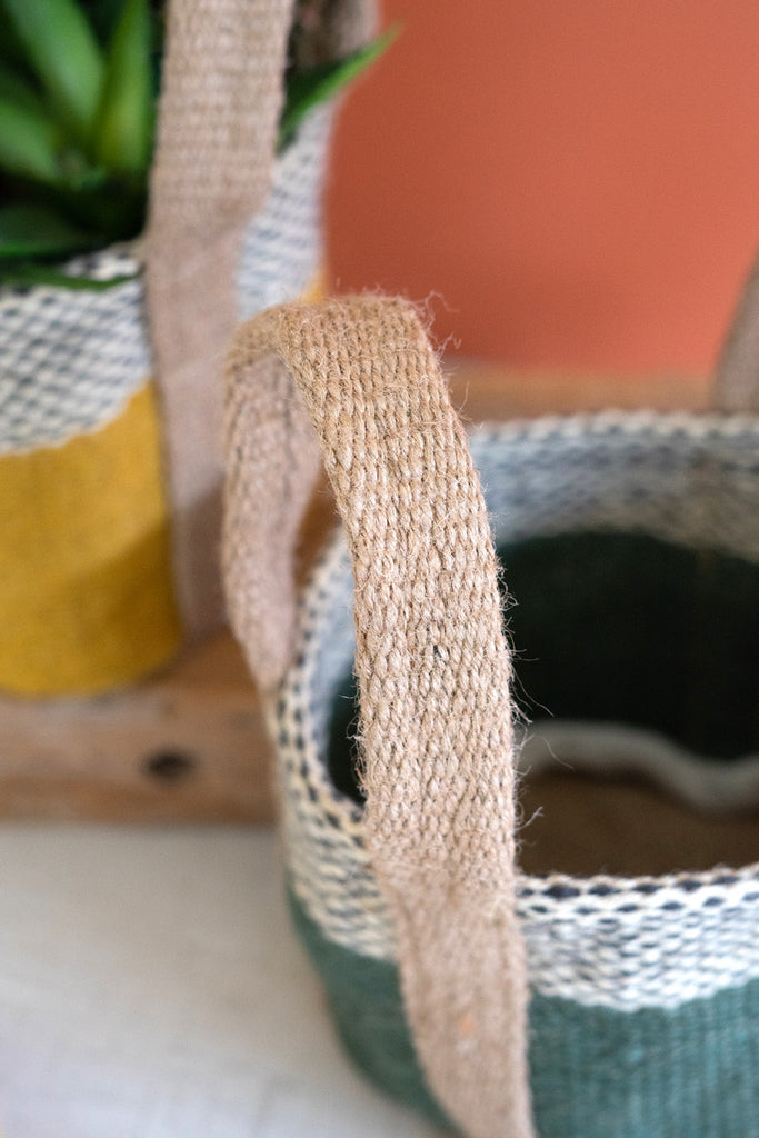 Set of 2 small jute planters with handles - Bombay Mercantile