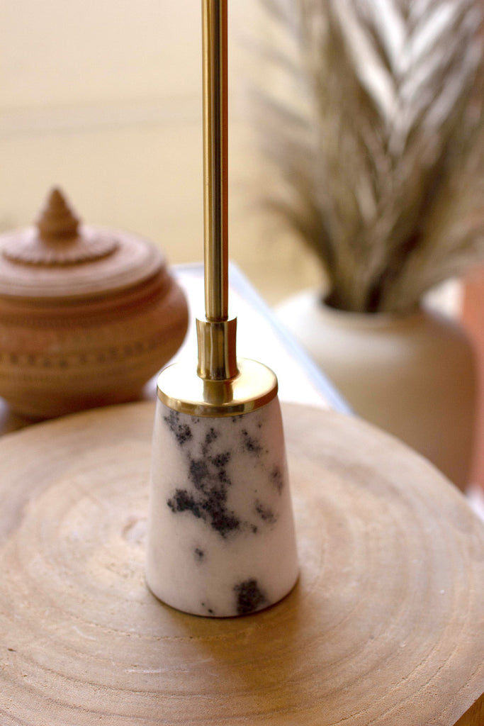 Set of 3 brass pillar candle holders with marble bases - Bombay Mercantile
