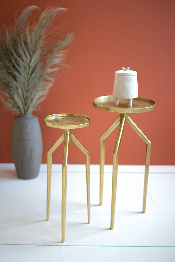 Set of 2 antique brass aluminum cocktail tables - Bombay Mercantile