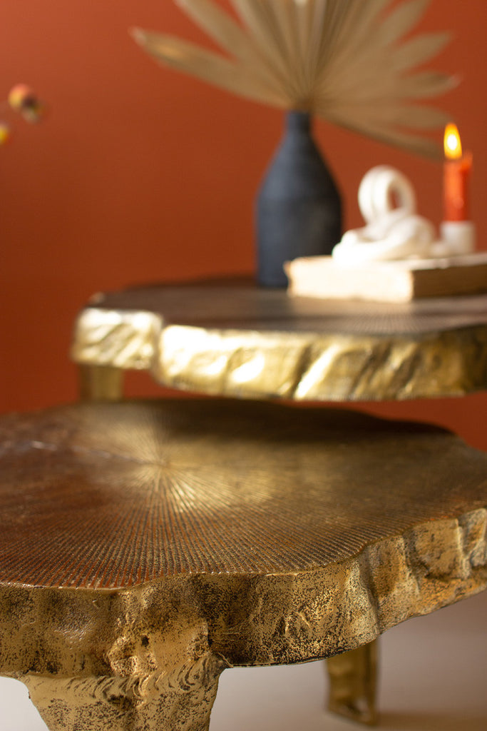 Set of 2 aluminum coffee tables with antique brass finish - Bombay Mercantile