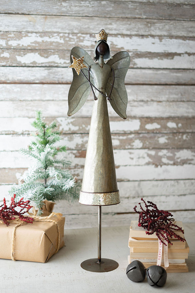 Galvanized angel with star and mosaic glass detail - The Nifty Decor