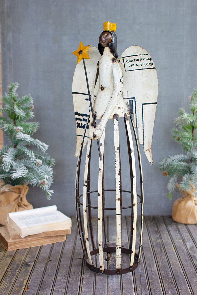 Recycled iron angel holding a star - Bombay Mercantile