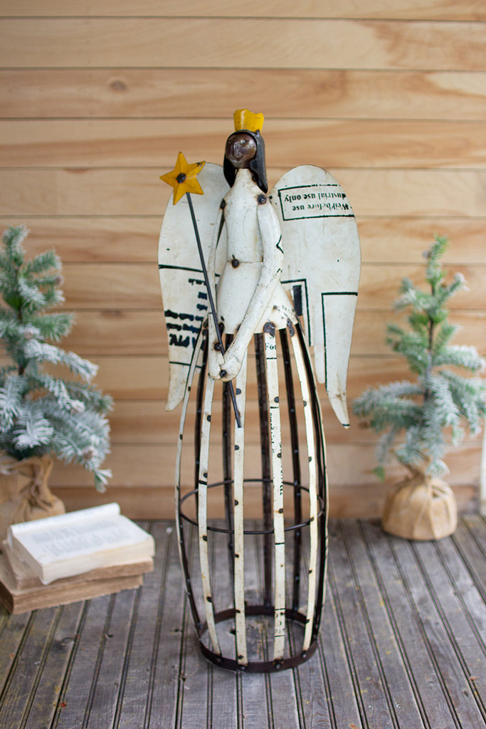 Recycled iron angel holding a star - Bombay Mercantile