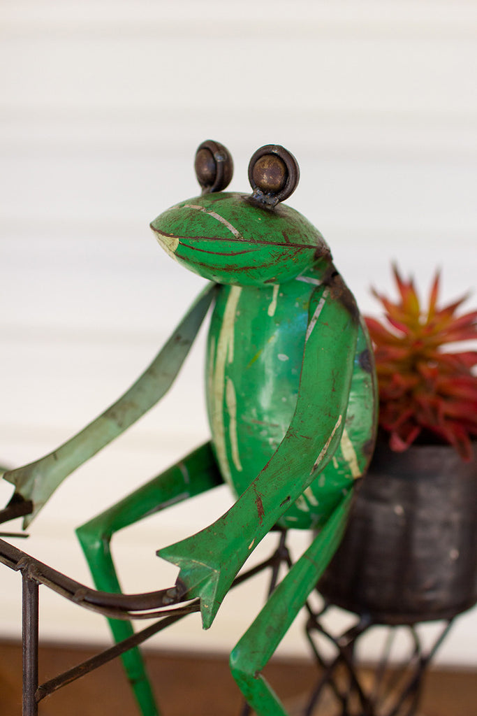 Frog on a bicycle with pot - The Nifty Decor