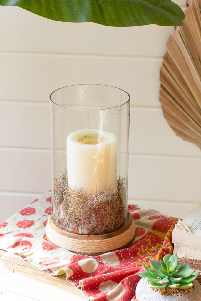 Jute and mango wood base hurricane - The Nifty Decor